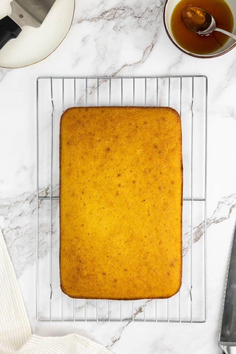 Cornbread cooling on a wire rack