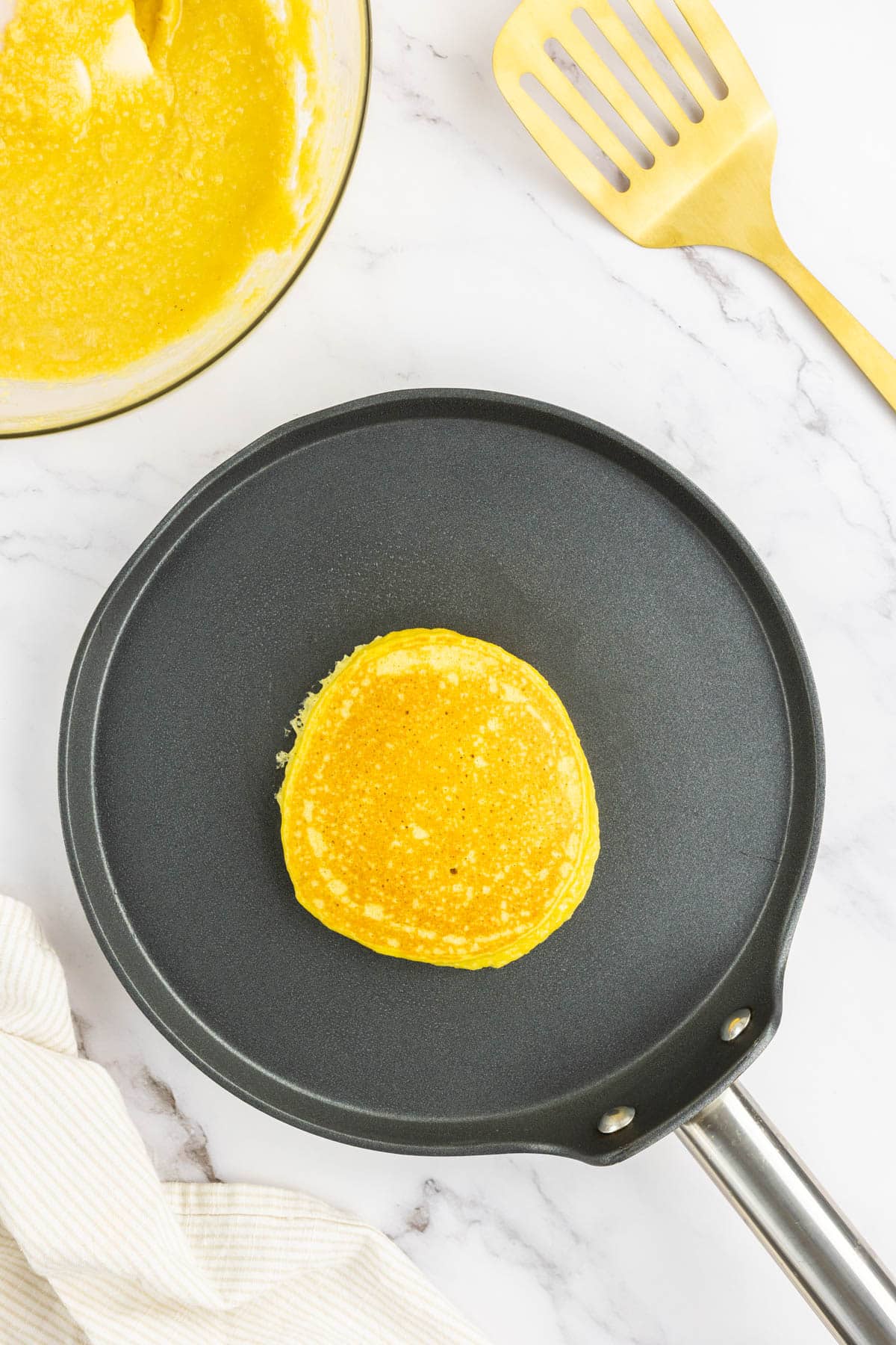 Golden brown pancake on a skillet