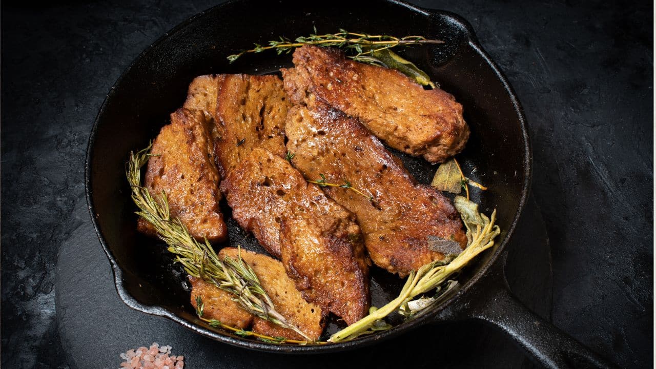7 Surprising High-Protein Foods That Aren’t Meat 3 Seitan in a pan